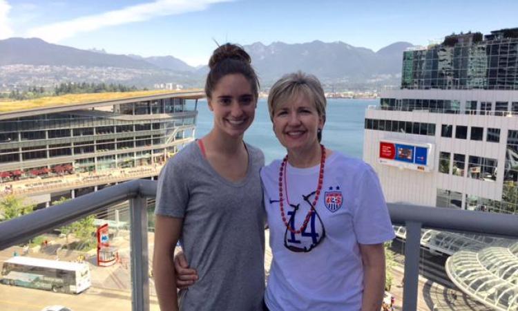 <p><em>Morgan and Vickie Brian are seen here at the beginning of the World Soccer Finals in Canada. Vickie and her husband Steve returned to Canada to watch Morgan finish the job on July 5.</em></p>