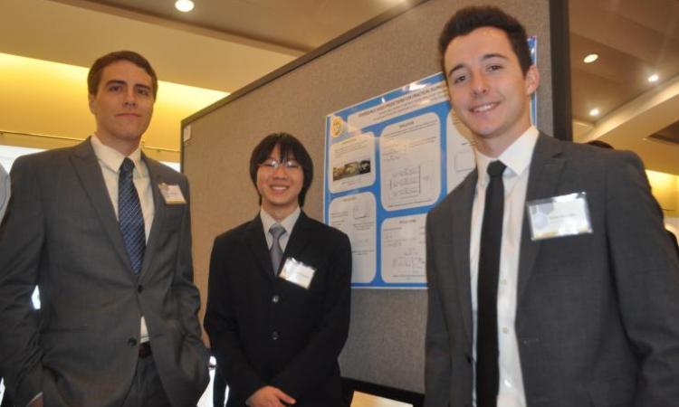 <p><em>From left, Brandon Liberi, Kiijakarn Pradikutrit, and Victor Heaulme, who have collaborated on Divergence Speed Prediction for Slung Load Shapes which received a top award at the Undergraduate Research Symposium, Apri 22. <a href="https://www.flickr.com/photos/117948618@N08/sets/72157649803245524/"><strong>Check out the slideshow.</strong></a></em></p>